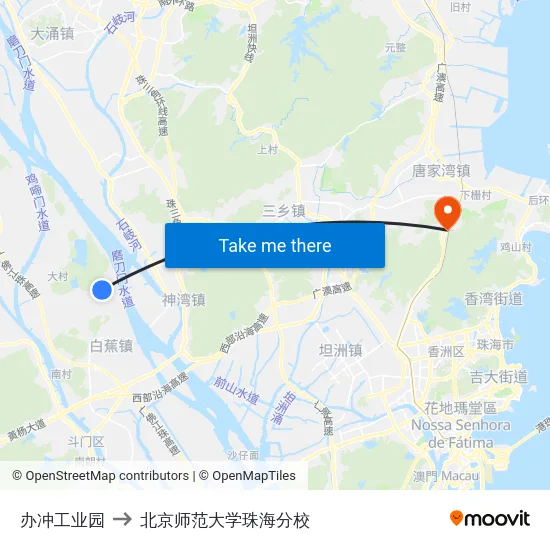 办冲工业园 to 北京师范大学珠海分校 map
