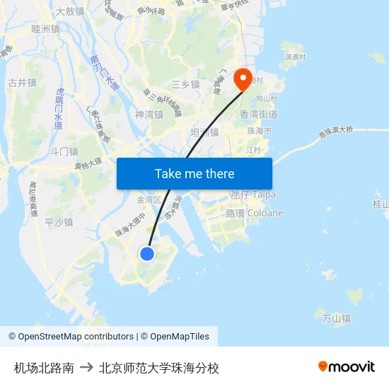 机场北路南 to 北京师范大学珠海分校 map