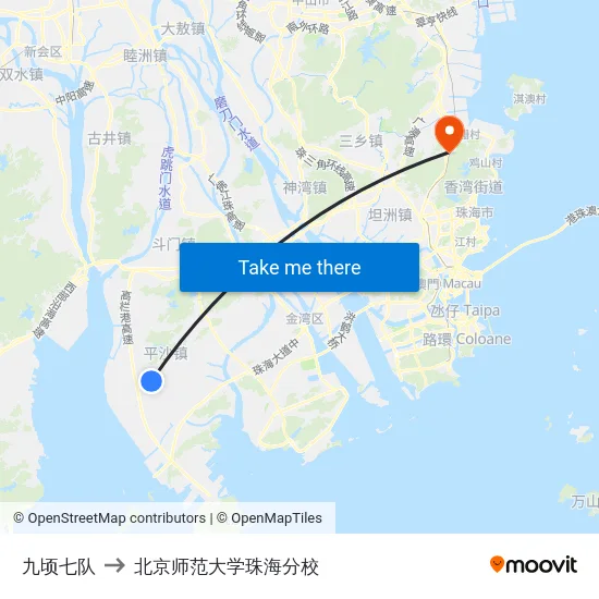 九顷七队 to 北京师范大学珠海分校 map