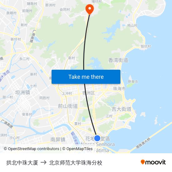 拱北中珠大厦 to 北京师范大学珠海分校 map