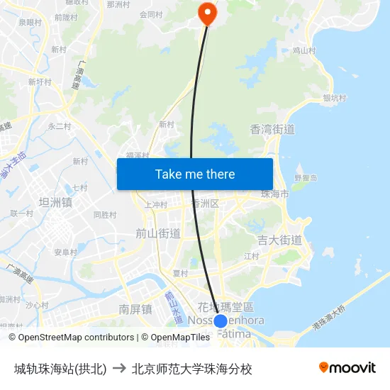 城轨珠海站(拱北) to 北京师范大学珠海分校 map