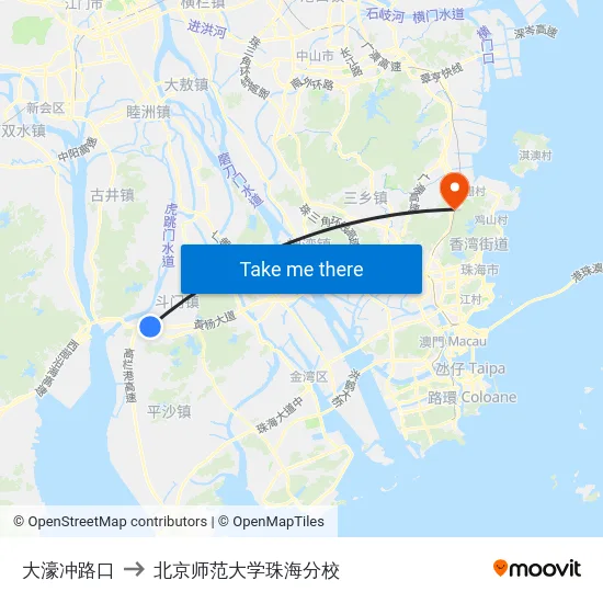 大濠冲路口 to 北京师范大学珠海分校 map