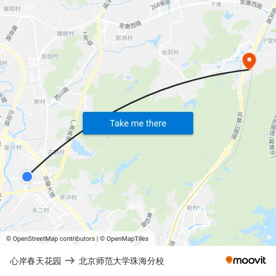 心岸春天花园 to 北京师范大学珠海分校 map