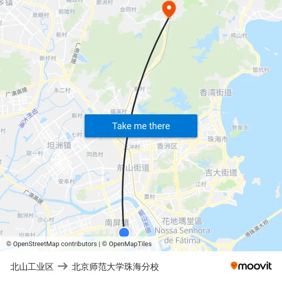 北山工业区 to 北京师范大学珠海分校 map