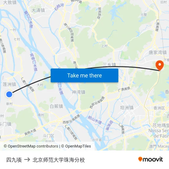 四九顷 to 北京师范大学珠海分校 map