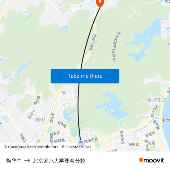 梅华中 to 北京师范大学珠海分校 map