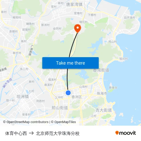 体育中心西 to 北京师范大学珠海分校 map