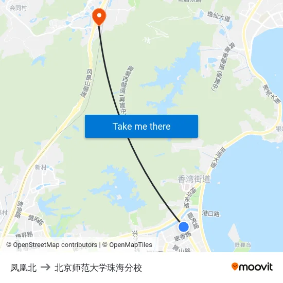 凤凰北 to 北京师范大学珠海分校 map