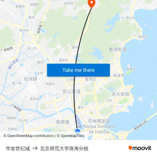 华发世纪城 to 北京师范大学珠海分校 map