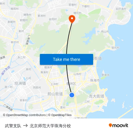 武警支队 to 北京师范大学珠海分校 map