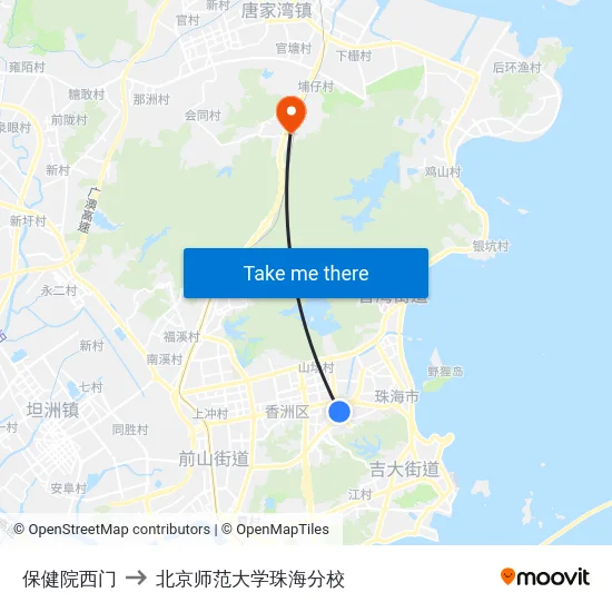 保健院西门 to 北京师范大学珠海分校 map