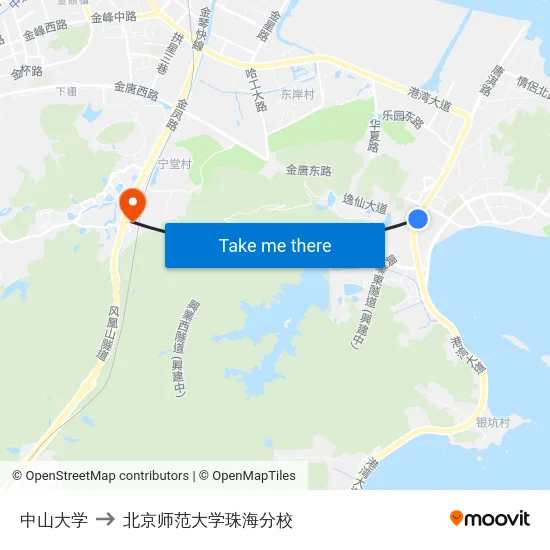 中山大学 to 北京师范大学珠海分校 map