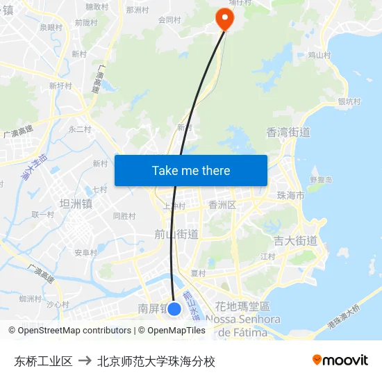 东桥工业区 to 北京师范大学珠海分校 map