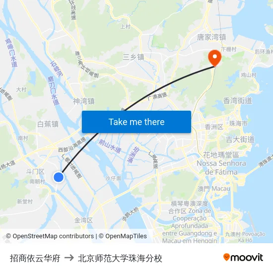 招商依云华府 to 北京师范大学珠海分校 map