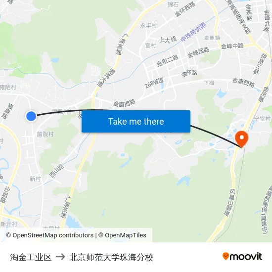 淘金工业区 to 北京师范大学珠海分校 map