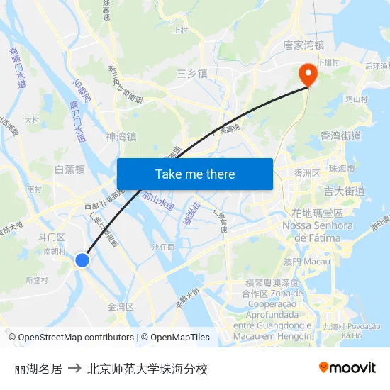 丽湖名居 to 北京师范大学珠海分校 map