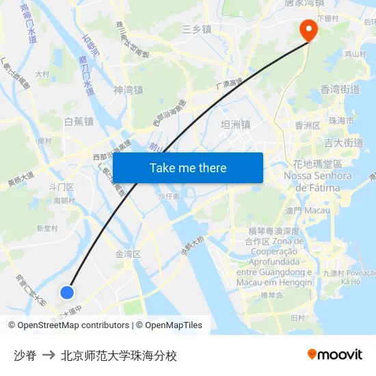 沙脊 to 北京师范大学珠海分校 map