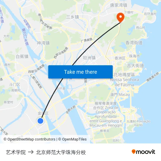 艺术学院 to 北京师范大学珠海分校 map