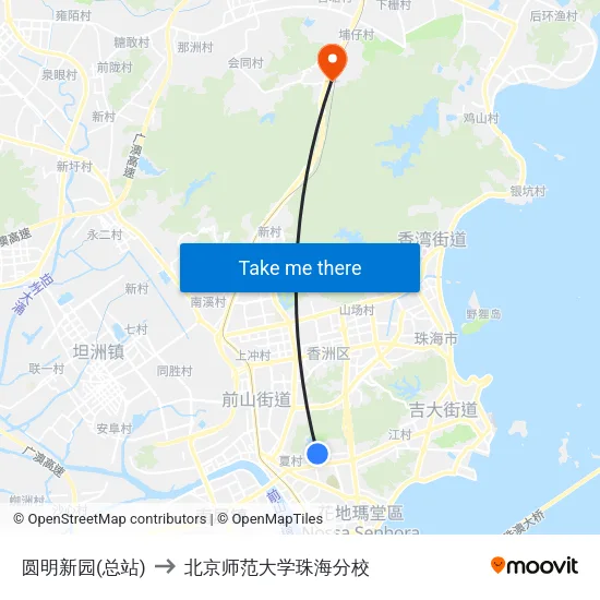 圆明新园(总站) to 北京师范大学珠海分校 map