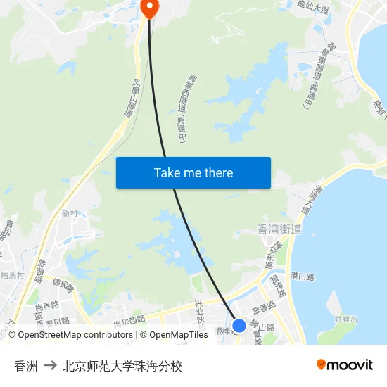 香洲 to 北京师范大学珠海分校 map