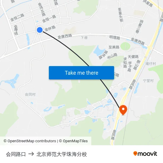 会同路口 to 北京师范大学珠海分校 map