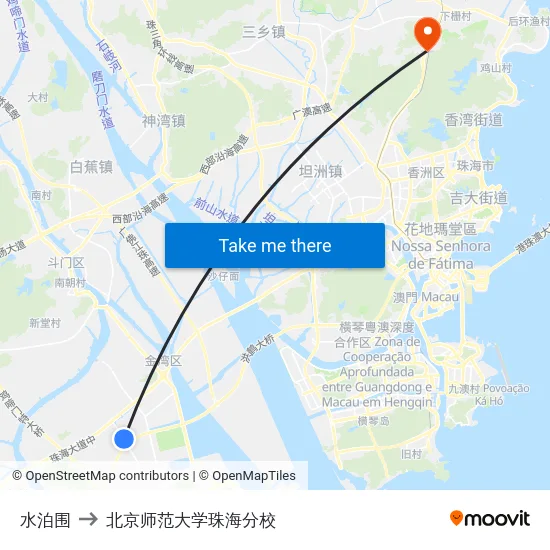 水泊围 to 北京师范大学珠海分校 map