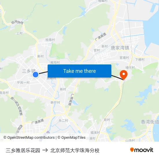 三乡雅居乐花园 to 北京师范大学珠海分校 map