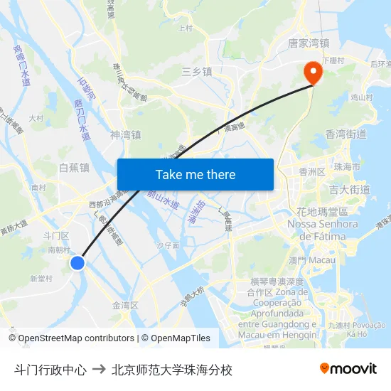 斗门行政中心 to 北京师范大学珠海分校 map