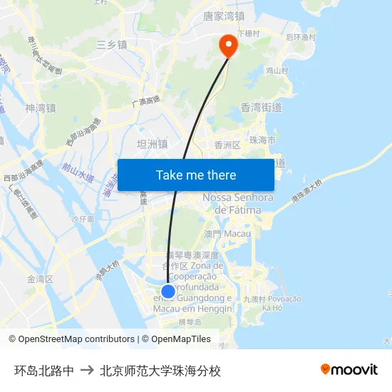环岛北路中 to 北京师范大学珠海分校 map