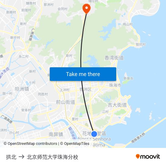 拱北 to 北京师范大学珠海分校 map