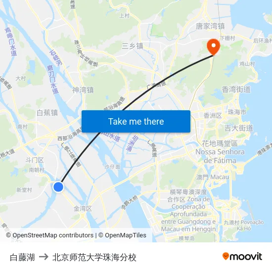白藤湖 to 北京师范大学珠海分校 map