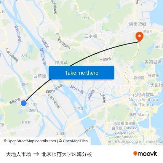 天地人市场 to 北京师范大学珠海分校 map