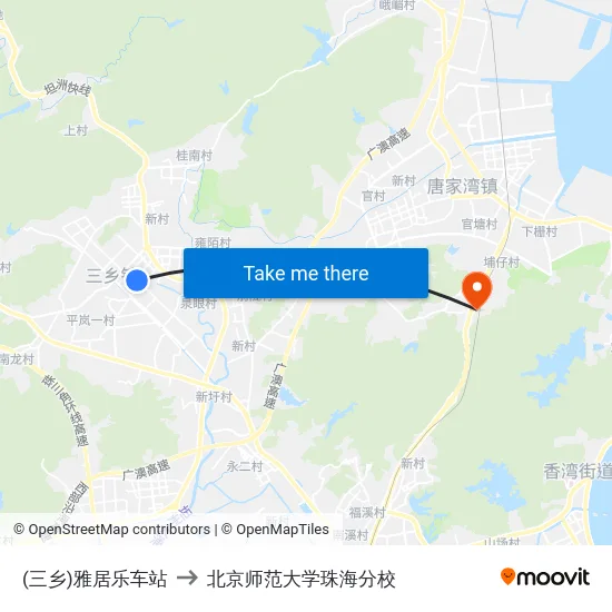 (三乡)雅居乐车站 to 北京师范大学珠海分校 map