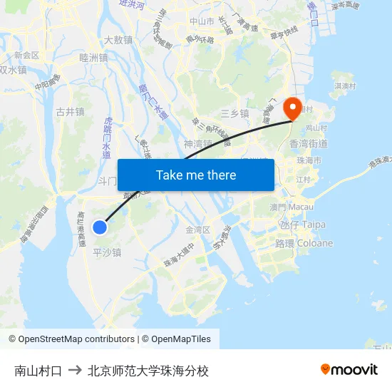 南山村口 to 北京师范大学珠海分校 map