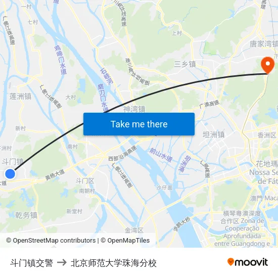 斗门镇交警 to 北京师范大学珠海分校 map