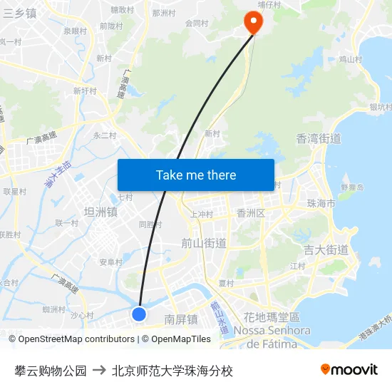 攀云购物公园 to 北京师范大学珠海分校 map