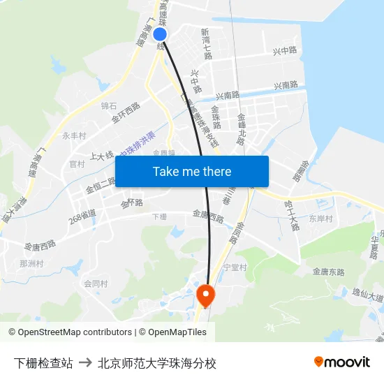 下栅检查站 to 北京师范大学珠海分校 map