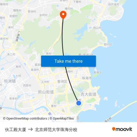 伙工殿大厦 to 北京师范大学珠海分校 map