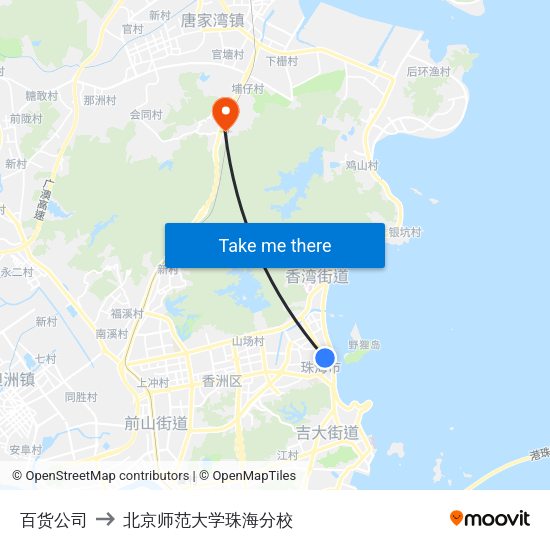 百货公司 to 北京师范大学珠海分校 map