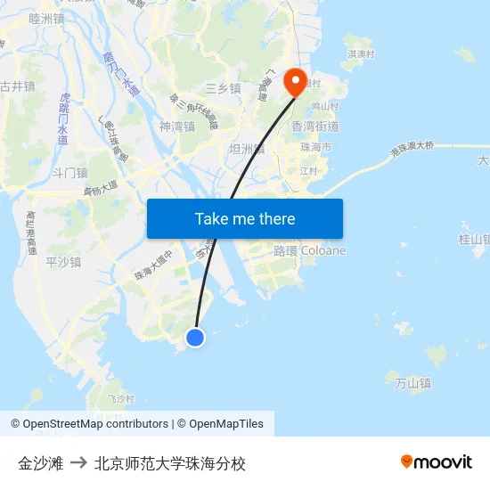 金沙滩 to 北京师范大学珠海分校 map