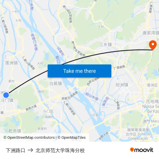 下洲路口 to 北京师范大学珠海分校 map