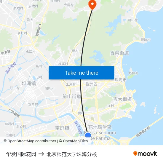 华发国际花园 to 北京师范大学珠海分校 map