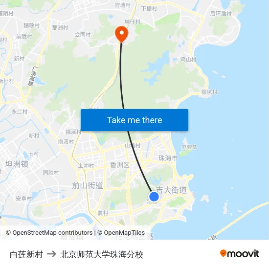 白莲新村 to 北京师范大学珠海分校 map