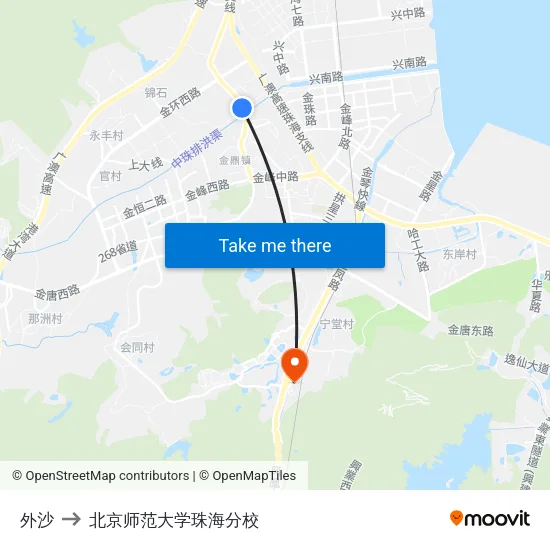 外沙 to 北京师范大学珠海分校 map