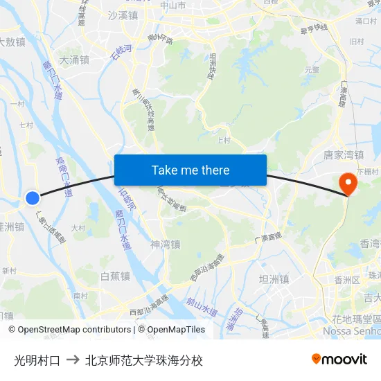 光明村口 to 北京师范大学珠海分校 map