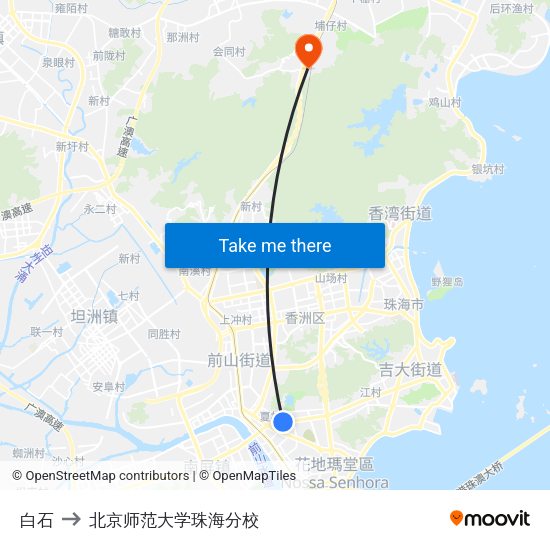 白石 to 北京师范大学珠海分校 map