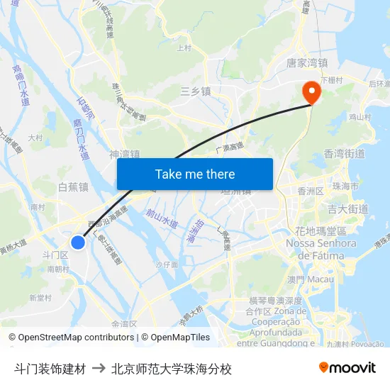 斗门装饰建材 to 北京师范大学珠海分校 map