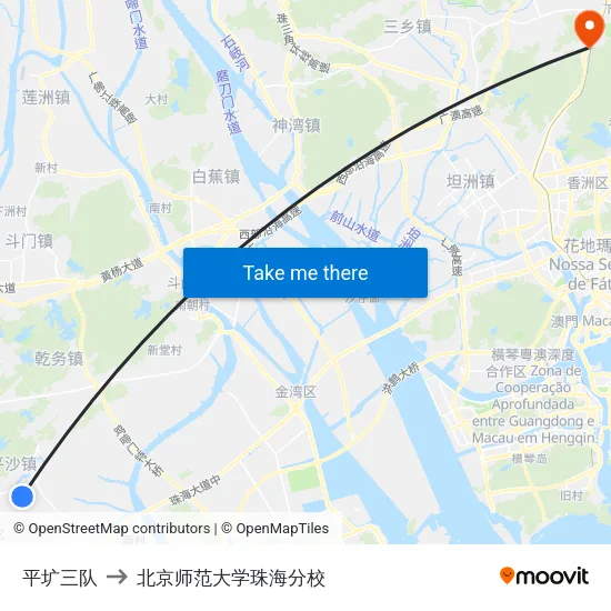平圹三队 to 北京师范大学珠海分校 map