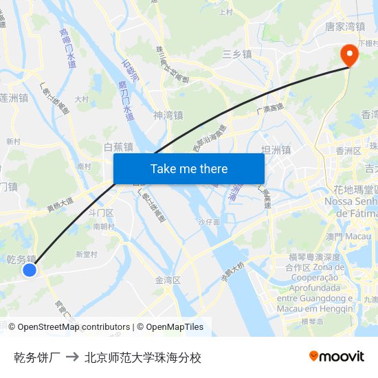 乾务饼厂 to 北京师范大学珠海分校 map