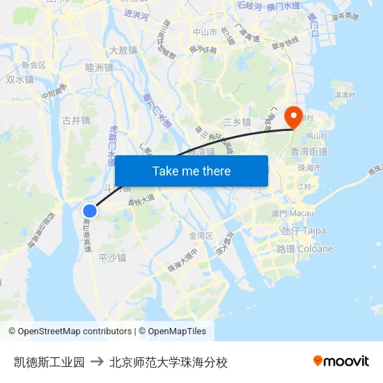 凯德斯工业园 to 北京师范大学珠海分校 map